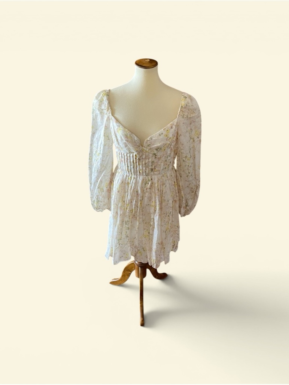 #209, Saulee, Floral Smocked Waist Mini Dress in Soft Cream, NWT, size 10